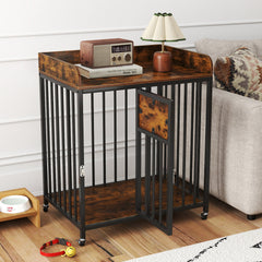 27.5 Inch Dog Crate Furniture with Wheels for Small Dogs and Puppies-Rustic Brown