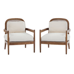 Elliston Rattan Backrest Solid Wood Accent Chair with Cushions - Set of 2