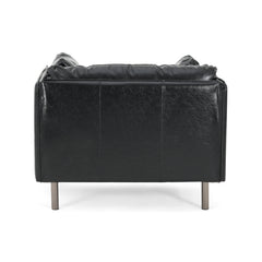Vintage Black Faux Leather Lounge Chair with Solid Wood Frame