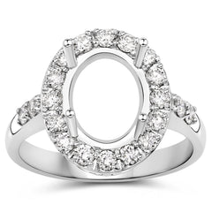0.60 Carat Genuine White Diamond 14K White Gold Semi Mount Ring - holds 10x8mm Oval Gemstone
