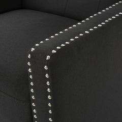 Classic Dark Grey Fabric Push Back Chair with Riveted Armrests