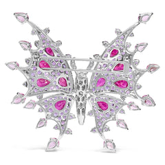 18K White Gold 1.00 Cttw Diamond, Ruby Sapphire, and Amethyst Mixed Gemstone Butterfly Brooch Pin (G-H Color, VS1-VS2 Clarity)