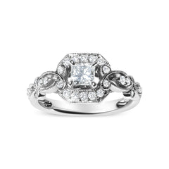 14K White Gold Diamond 3/4 Cttw Diamond Halo Style and Woven Shank Engagement Ring (G-H Color, VS2-SI1 Clarity) - Size 7