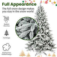 7ft Flocked Christmas Tree with 1514 Tips Realistic Snowy Hinged Tree
