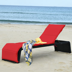 Patio Rattan Lounge Chair Back Adjustable Chaise Recliner with Cushioned-Red