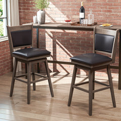 25/29 Inch Padded Bar Stools Set of 2 with Swivel Seat and Footrest