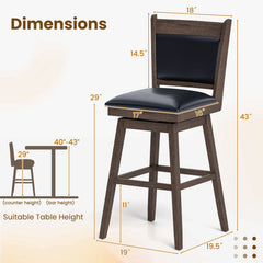 25/29 Inch Padded Bar Stools Set of 2 with Swivel Seat and Footrest