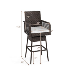 29 Inches Patio 360° Swivel Bar Stool with Cross-Woven Armrests and Seat Cushion-White
