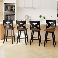 29" Rubberwood Swivel Barstools Set of 4 with Backrest and Large Seat