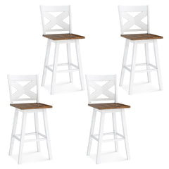 29" Rubberwood Swivel Barstools Set of 4 with Backrest and Large Seat