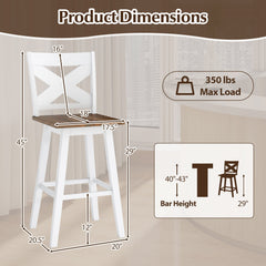 29" Rubberwood Swivel Barstools Set of 4 with Backrest and Large Seat
