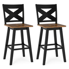 29" Rubberwood Swivel Barstools Set of 2 with Backrest and Large Seat