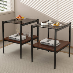 Set of 2 Rectangle End Table Gray Glass