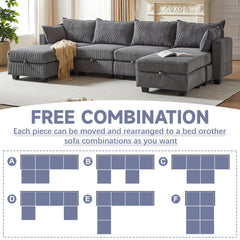 113.5'' Modular Sectional Corduroy Sofa with Storage Ottoman