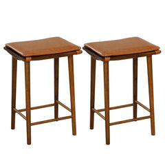 Set of 2 25.5 Inch Barstools with Removable Cushion and Footrest