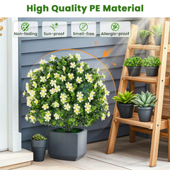 2 Pack Artificial Boxwood Topiary Ball Tree Faux Shrub Bushes with Flowers-White