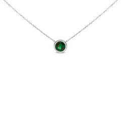 .925 Sterling Silver 7MM Bezel Set Created Purple Amethyst Pendant Necklace - 18" Inches
