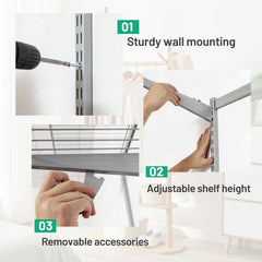 Custom Closet Organizer Kit 3 to 5 Feet Wall-Mounted Closet System with Hang Rod
