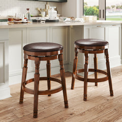 Set of 2 29-Inch Swivel Leather Padded Dining Bar Stools
