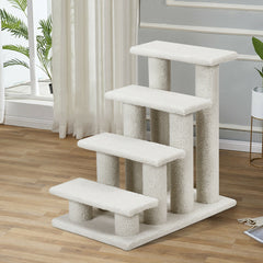 4-Step Pet Stairs Carpeted Ladder Ramp Scratching Post Cat Tree Climber-Beige