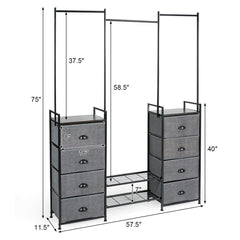 3-in-1 Portable Multifunctional Dresser with 8 Fabric Drawers and Metal Rack