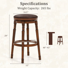 Set of 2 29-Inch Swivel Leather Padded Dining Bar Stools