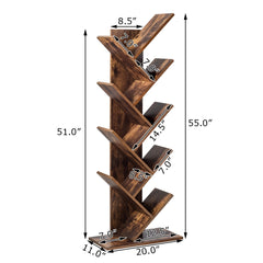 8-Tier Free Standing Tree Bookshelf-Coffee
