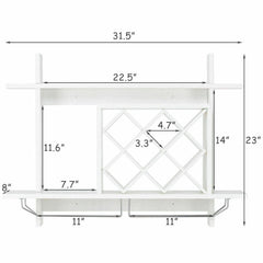 Wall Mount Wine Rack Organizer with Glass Holder Storage Shelf
