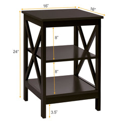 3-Tier Nightstand End Table with X Design Storage