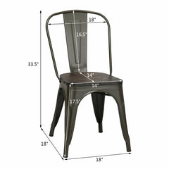 4 Pieces Tolix Style Metal Dining Side Chair Stackable Wood Seat