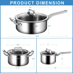 6 Piece Stainless Steel Cookware Set with Convenient Grip Handle