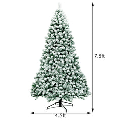 7.5 Feet Pre-Lit Premium Snow Flocked Hinged Artificial Christmas Tree with 550 Lights