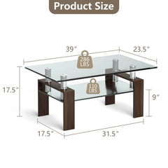 Rectangle Glass Coffee Table with Metal Legs for Living Room