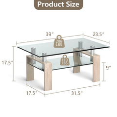 Rectangle Glass Coffee Table with Metal Legs for Living Room