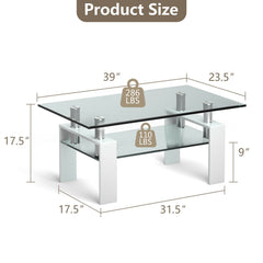 Rectangle Glass Coffee Table with Metal Legs for Living Room
