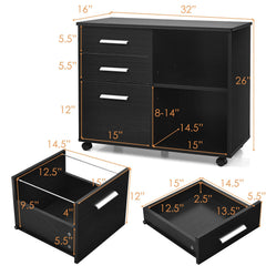 3-Drawer Mobile Lateral File Cabinet Printer Stand