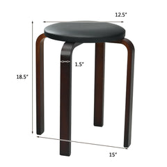 Set of 4 Bentwood Round Stool Stackable Dining Chairs with Padded Seat