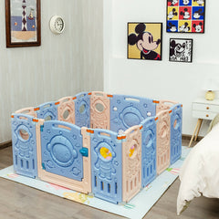18-Panel Foldable Baby Playpen Kids Activity Center with Lockable Door