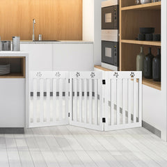 24 Inch Folding Wooden Freestanding Dog Gate with 360° Flexible Hinge for Pet