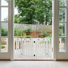 24 Inch Folding Wooden Freestanding Pet Gate Dog Gate with 360° Hinge