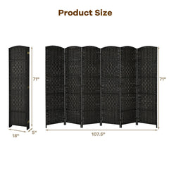6.5Ft 6-Panel Weave Folding Fiber Room Divider Screen