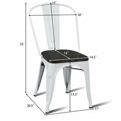 4 Pieces Tolix Style Metal Dining Side Chair Stackable Wood Seat