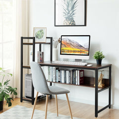 59-Inch Computer Desk Home Office Workstation 4-Tier Storage Shelves