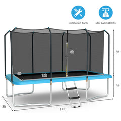 8 x 14 Feet Rectangular Recreational Trampoline with Safety Enclosure Net and Ladder