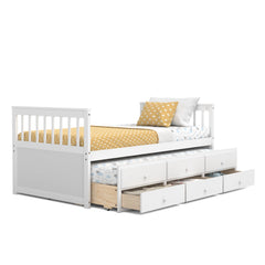 Twin Captain’s Bed with Trundle and 3 Storage Drawers-White
