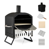 12 Inch Outdoor Pizza Oven with Pizza Stone for Patio Backyard Camping BBQ-Black