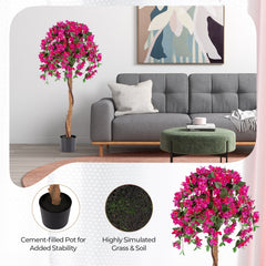 Set of 2 4.5 Feet Artificial Azalea Tree with Cement Pot-Red