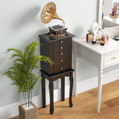 2 Colors Armoire Storage Standing Jewelry Cabinet with Mirror-Black