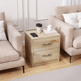 2 Drawer Nightstand with Storage for Living Room-Oak