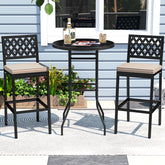 Set of 2 Patio Bar Chairs Counter Height with Detachable Cushion and Footrest-Argyle Pattern